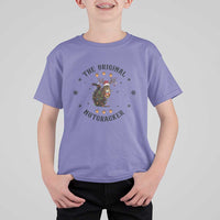 Kids violet Christmas T-shirt with “The Original Nutcracker” graphic and snowflake accents