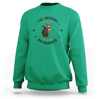 Irish green crewneck sweatshirt with nutcracker graphic and winter snowflake accents