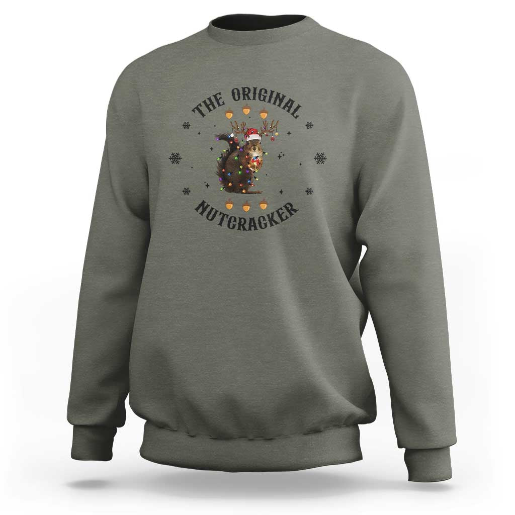 Sport gray crewneck sweatshirt with nutcracker graphic and winter snowflake accents