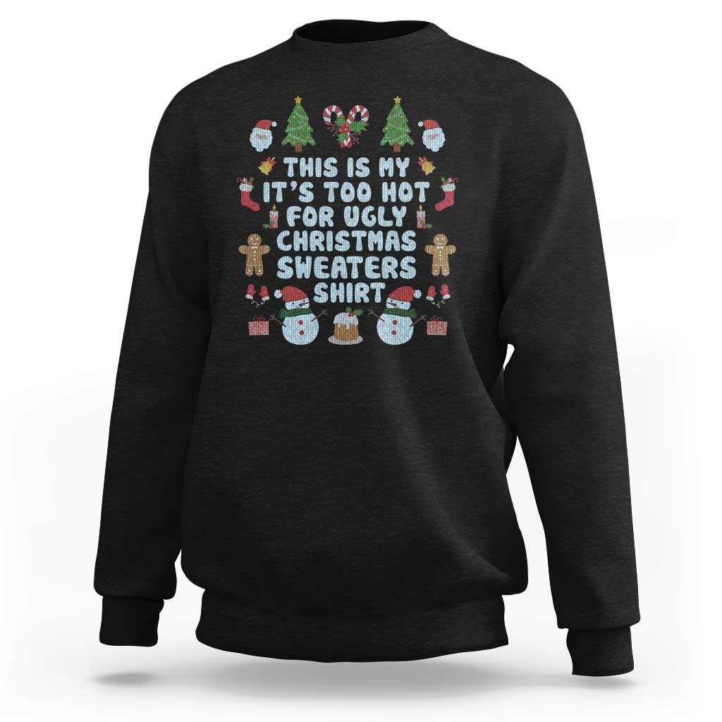 Black Christmas sweatshirt with colorful holiday text and character graphic on front