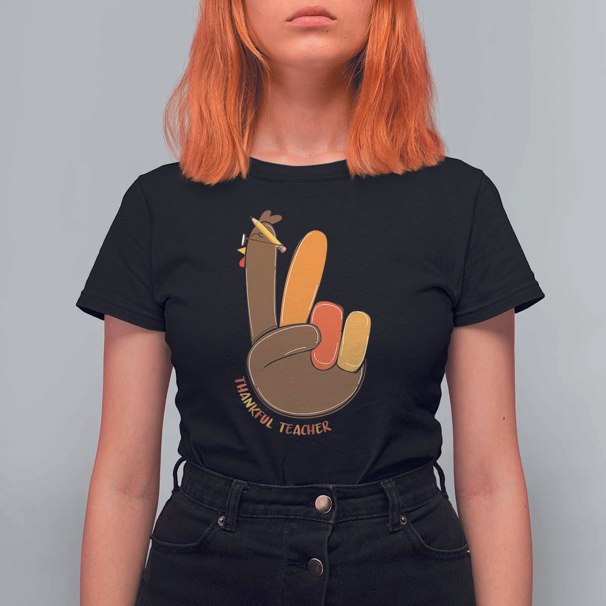 Funny Thanksgiving Teacher T Shirt For Women Thankful Teacher Turkey Pencil - Wonder Print Shop