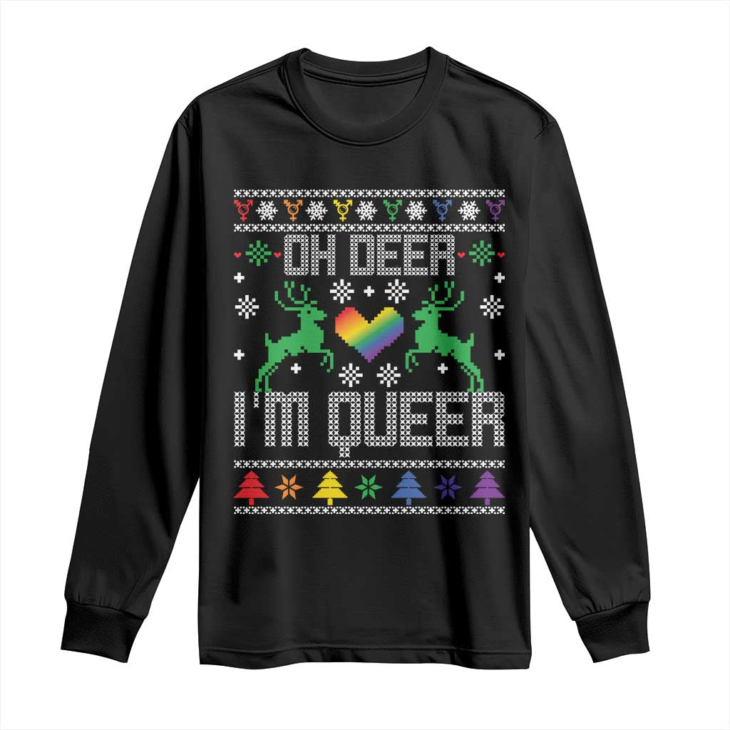 Black long sleeve shirt, pixel deer and rainbow heart 'Oh deer' Christmas graphic