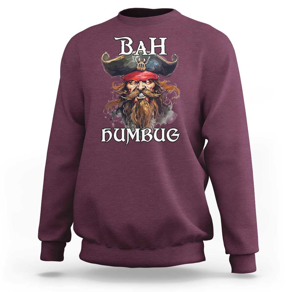 Men's maroon pirate-themed Christmas sweatshirt with “Bah Humbug” graphic