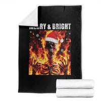 Funny Merry And Bright Throw Blanket Christmas Chaos Xmas Skeleton Fire Flames - Wonder Print Shop