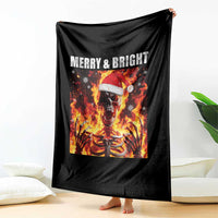 Funny Merry And Bright Throw Blanket Christmas Chaos Xmas Skeleton Fire Flames - Wonder Print Shop
