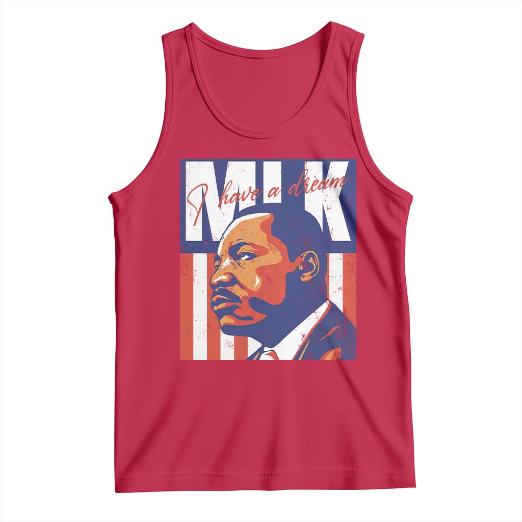 Red tank top with MLK-style face graphic and 'I have a dream' text