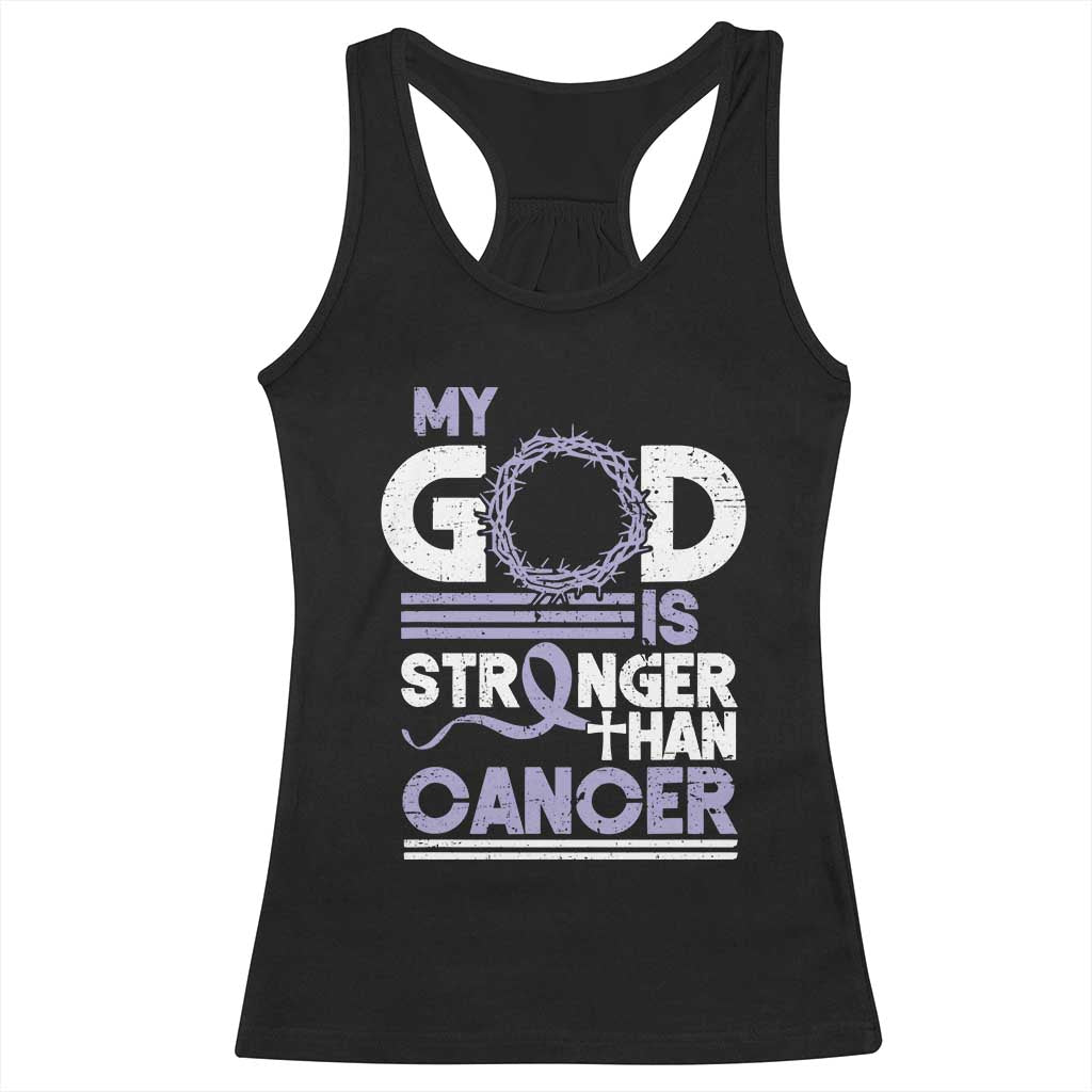 All Cancer Awareness Racerback Tank Top My God Is Stronger Than Cancer Lavender Ribbon