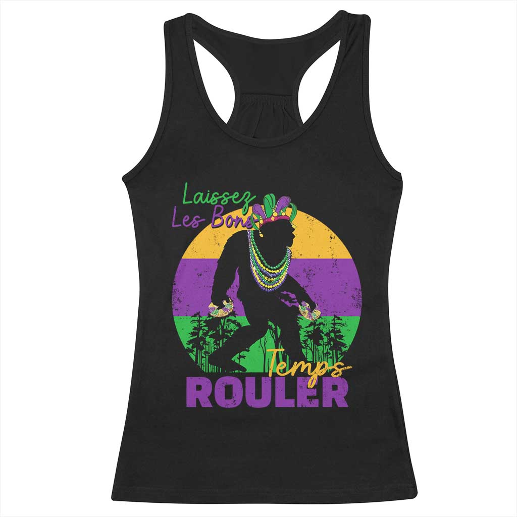 Funny Bigfoot Mardi Gras Racerback Tank Top Laissez Les Bons Temps Rouler Bald Cypress