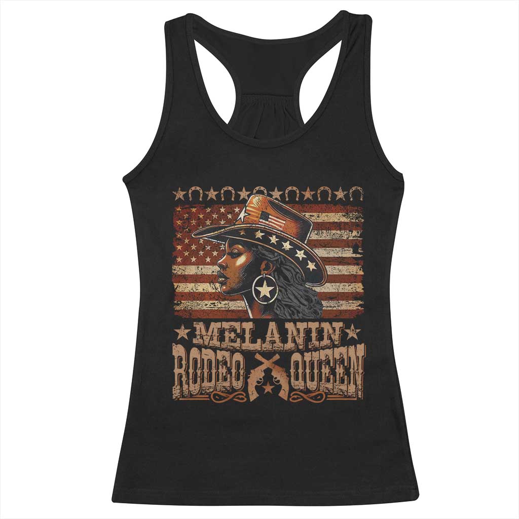 Melanin Rodeo Queen Racerback Tank Top Black Cowgirl Vintage American Flag