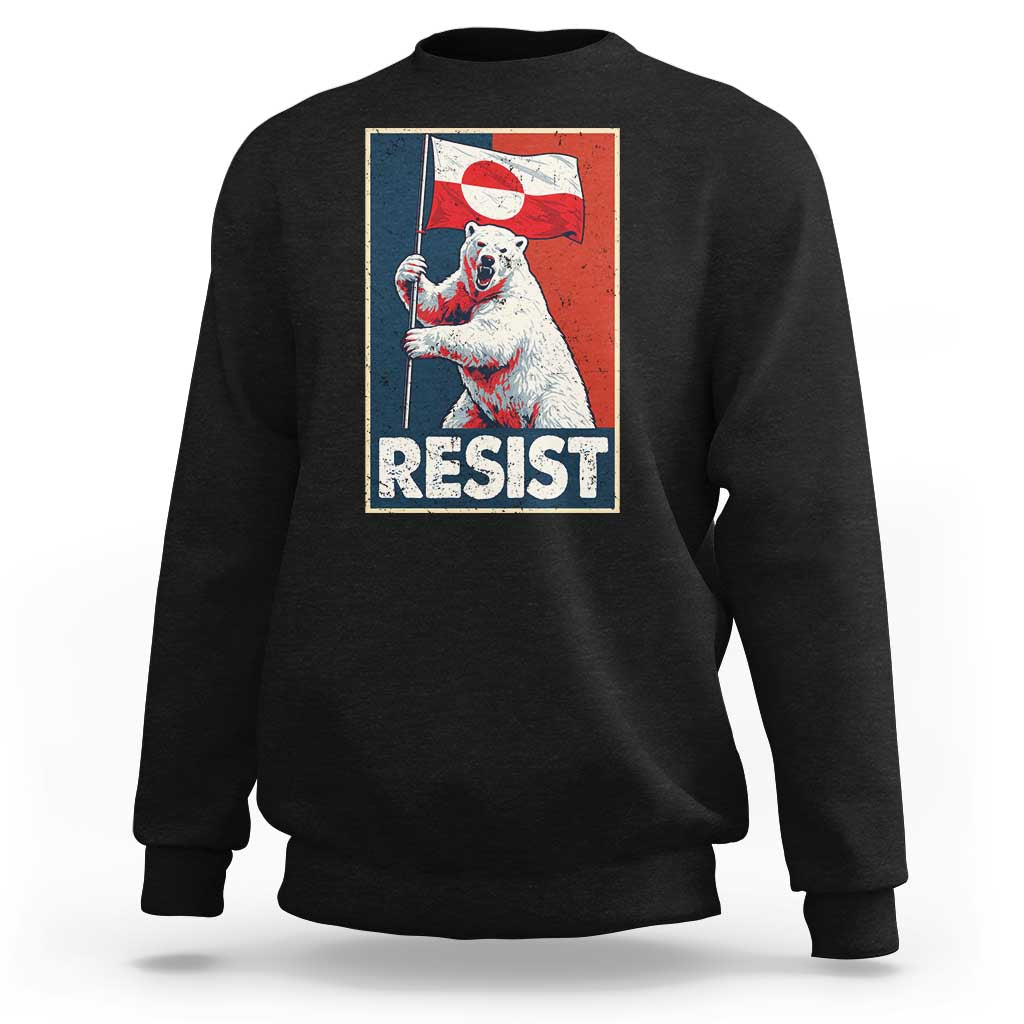 Resist Greenland Polar Bear Holding Flag Art Sweatshirt Resistance Political