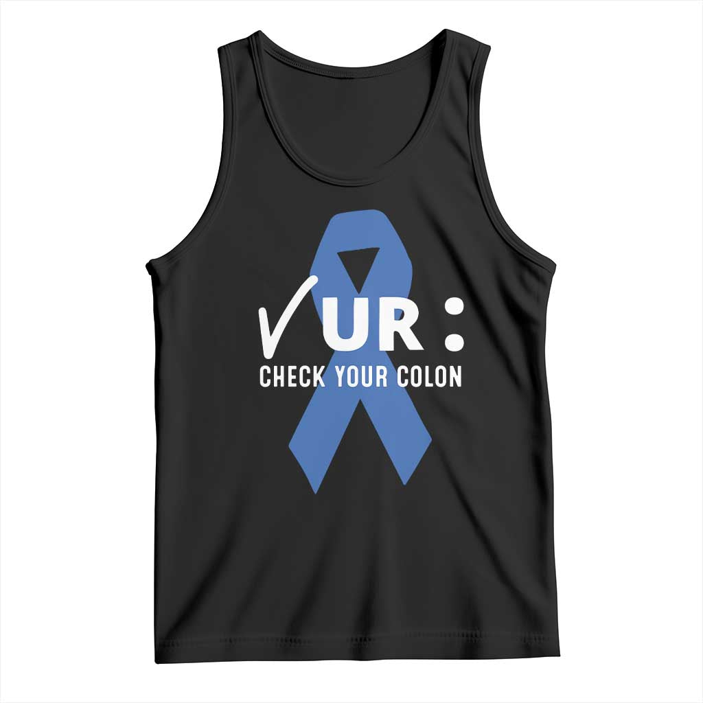 Funny Check Your Colon Colorectal Cancer Awareness Tank Top Dark Blue Ribbon