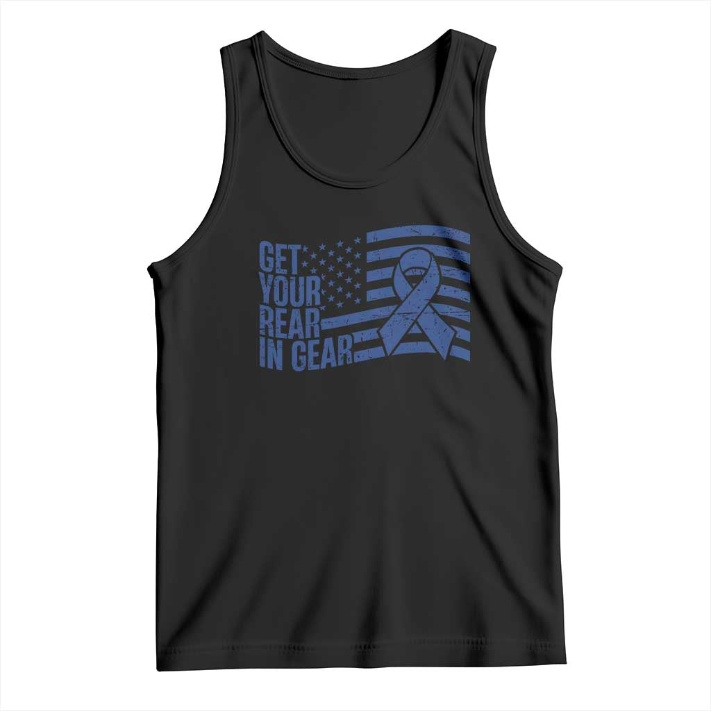 Funny Colorectal Cancer Awareness Tank Top Get Your Rear In Gear Vintage American Flag