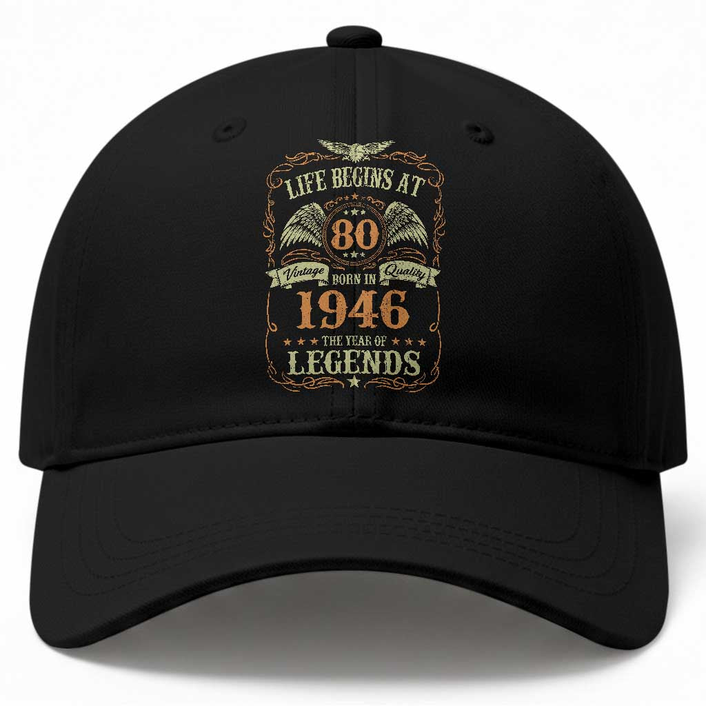 80th Birthday Baseball Cap Life Begins At 80 Born In 1946 The Year Of Legends