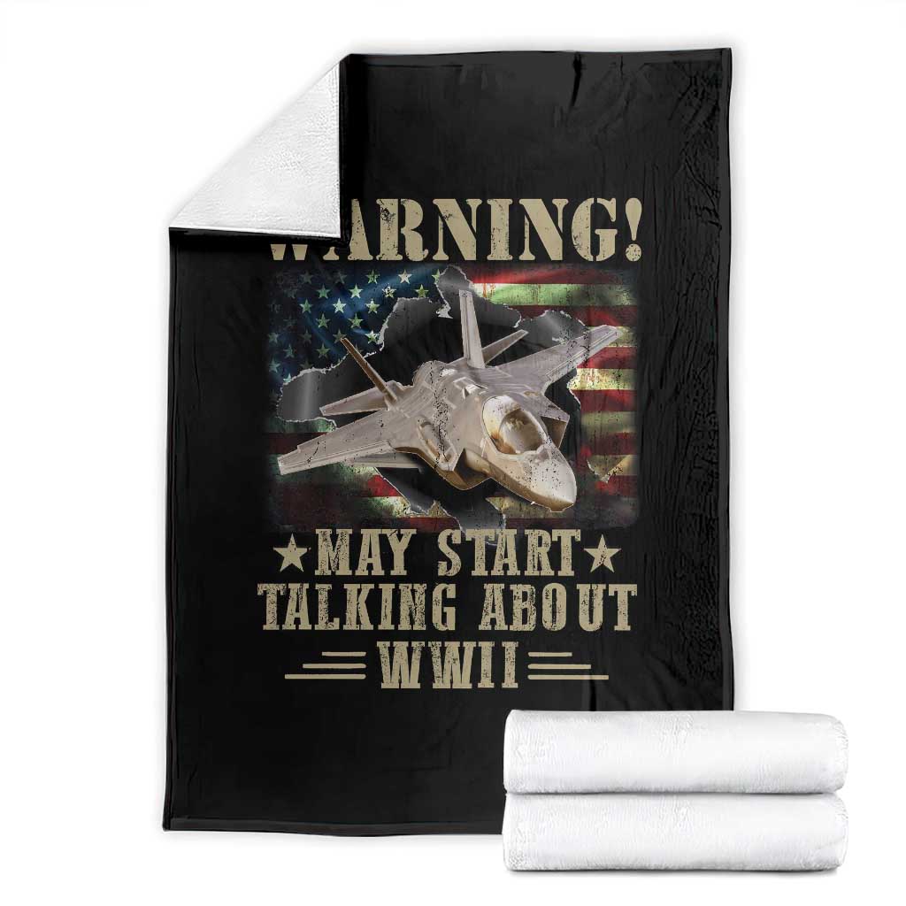 Warning May Start Talking About WWII Throw Blanket American Flag Fighter Jet - Wonder Print Shop