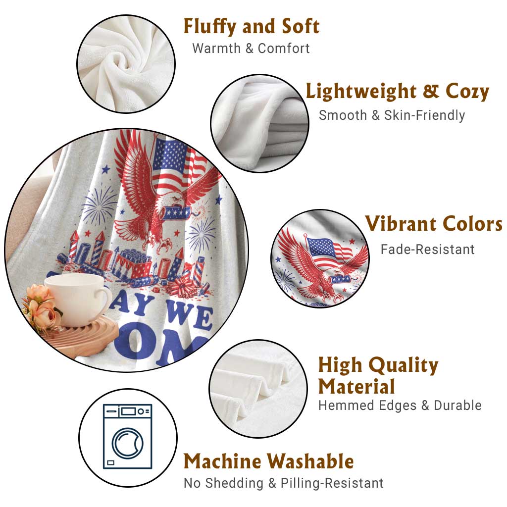 Today We Boom 4th of July Bald Eagle Fireworks Throw Blanket