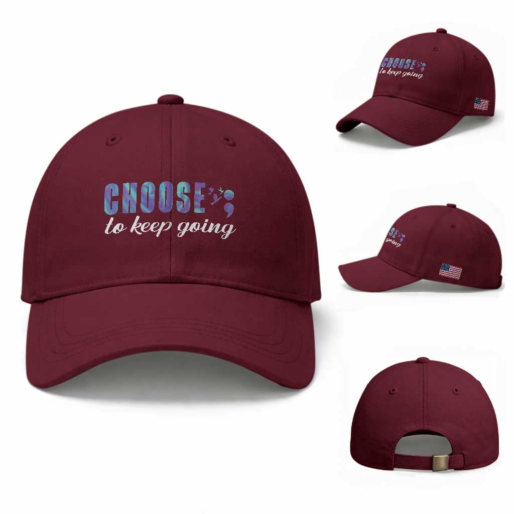 Suicide Prevention Awareness Baseball Cap Choose To Keep Going Semicolon Birds