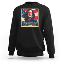 Harris supporter sweatshirt in black with 'Forward 2024' US flag portrait graphic