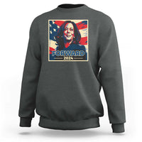 Harris supporter sweatshirt in dark heather gray with 'Forward 2024' US flag portrait graphic