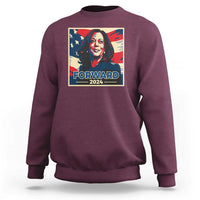Harris supporter sweatshirt in maroon with 'Forward 2024' US flag portrait graphic