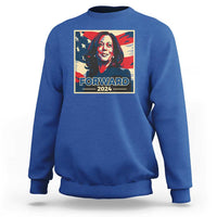 Harris supporter sweatshirt in royal blue with 'Forward 2024' US flag portrait graphic
