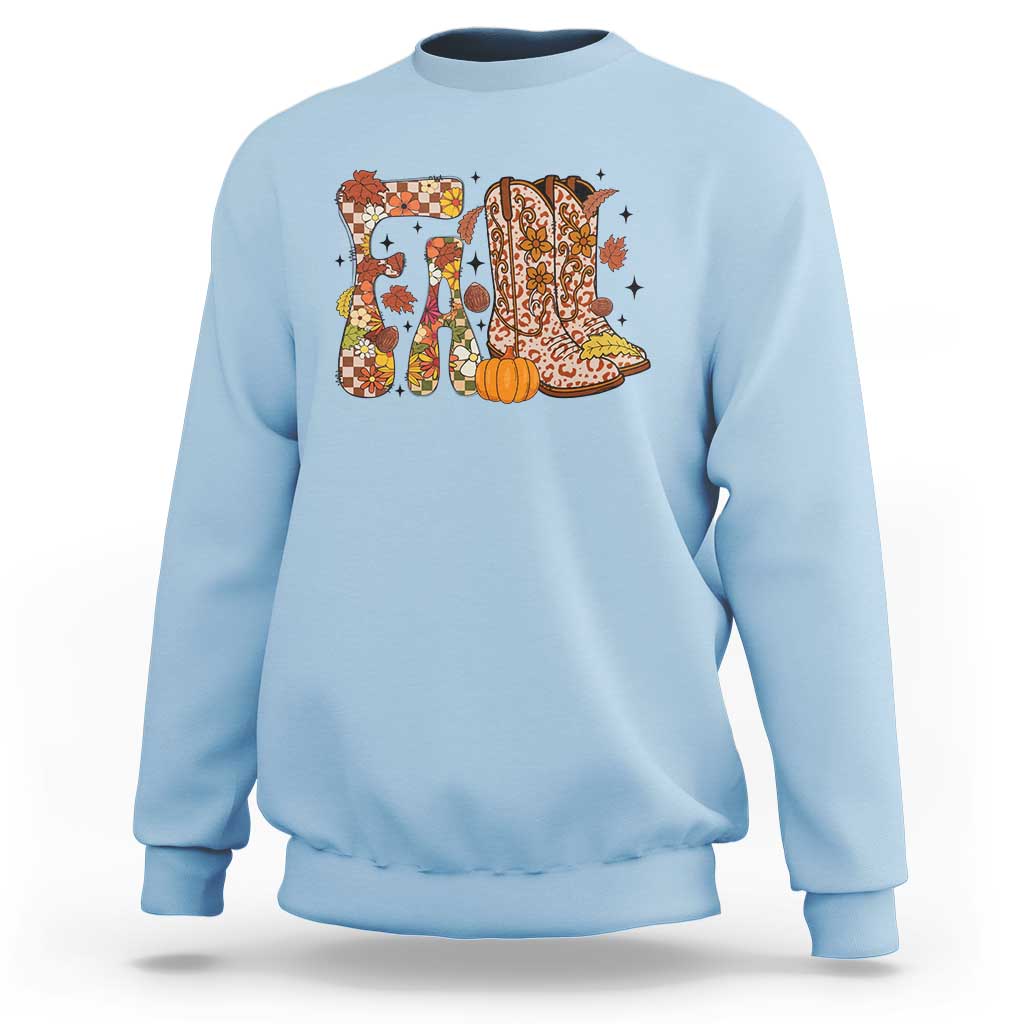 Cowboy Fall Season Thanksgiving Western Boots Pumpkin Sweatshirt - Wonder Print Shop