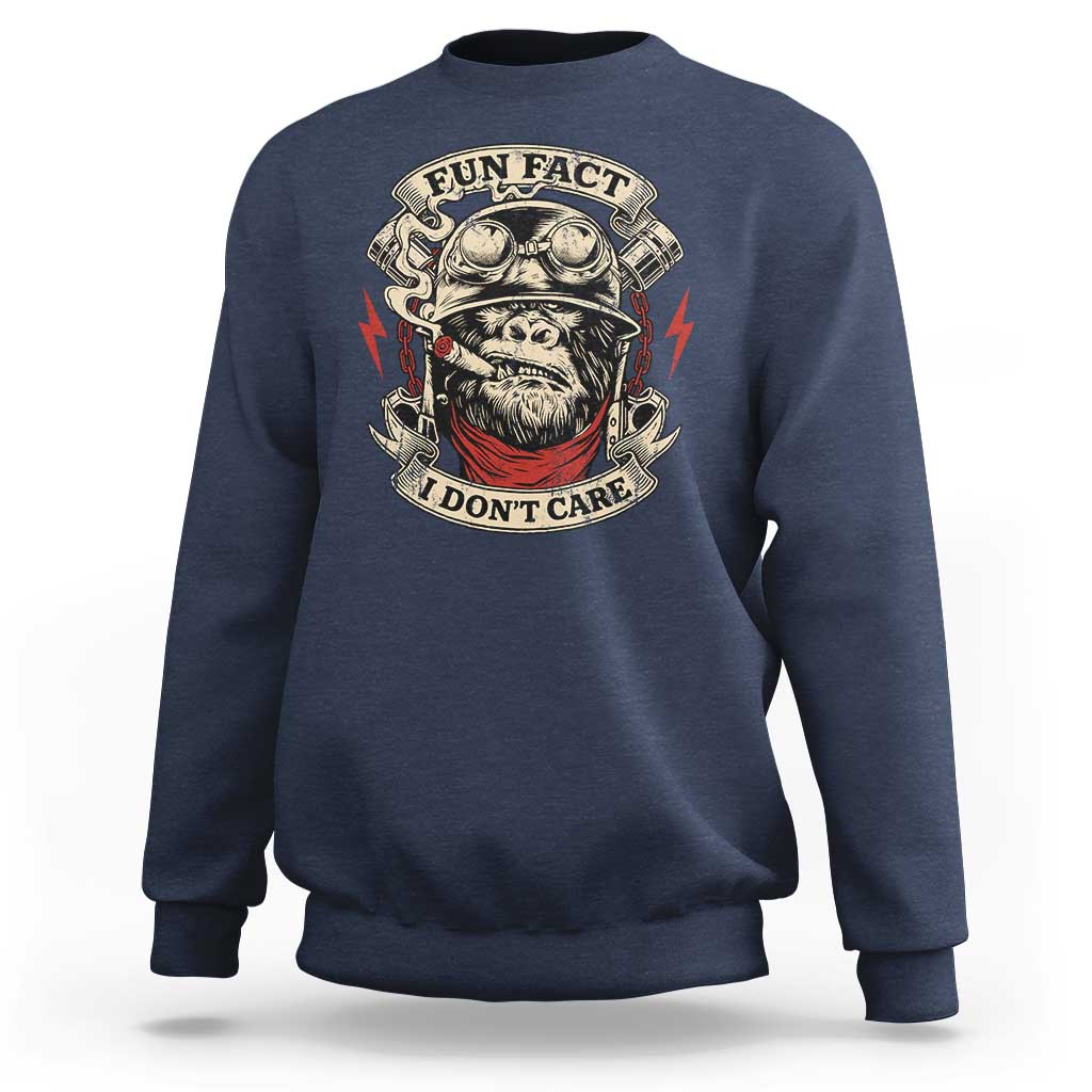 Fun Fact I Dont Care Sweatshirt Funny Smoking Gorilla Sarcastic - Wonder Print Shop