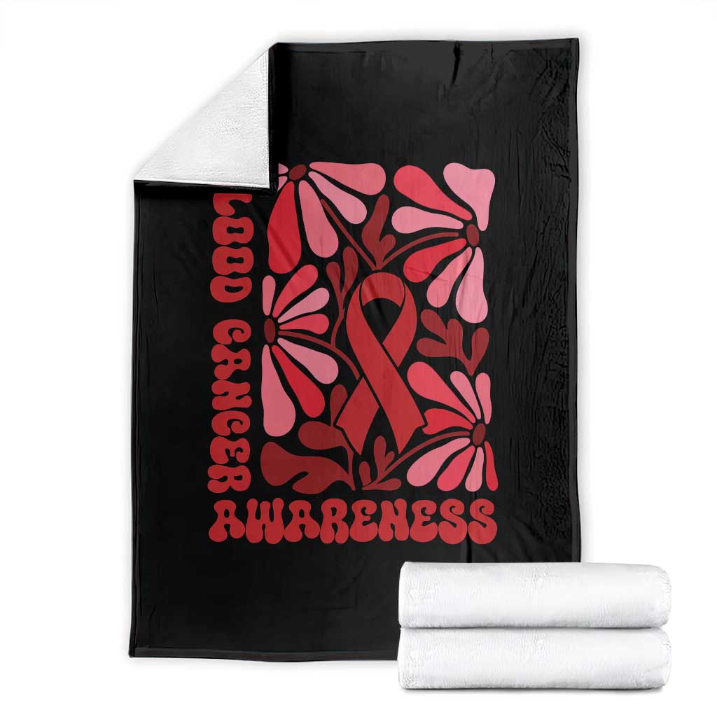 Blood Cancer Awareness Throw Blanket Red Ribbon 60s 70s Retro Groovy Flower
