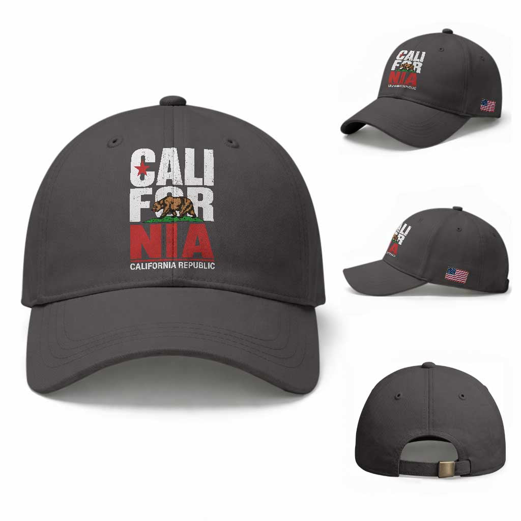 California Republic Flag Bear Baseball Cap Distressed Calif State Pride Graphic