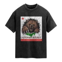 California Bear Flag Republic Washed Cotton T-Shirt CA State Distressed Design