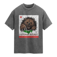 California Bear Flag Republic Washed Cotton T-Shirt CA State Distressed Design