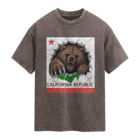 California Bear Flag Republic Washed Cotton T-Shirt CA State Distressed Design