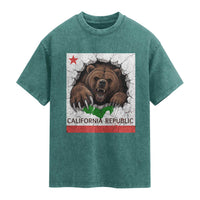 California Bear Flag Republic Washed Cotton T-Shirt CA State Distressed Design
