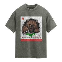 California Bear Flag Republic Washed Cotton T-Shirt CA State Distressed Design