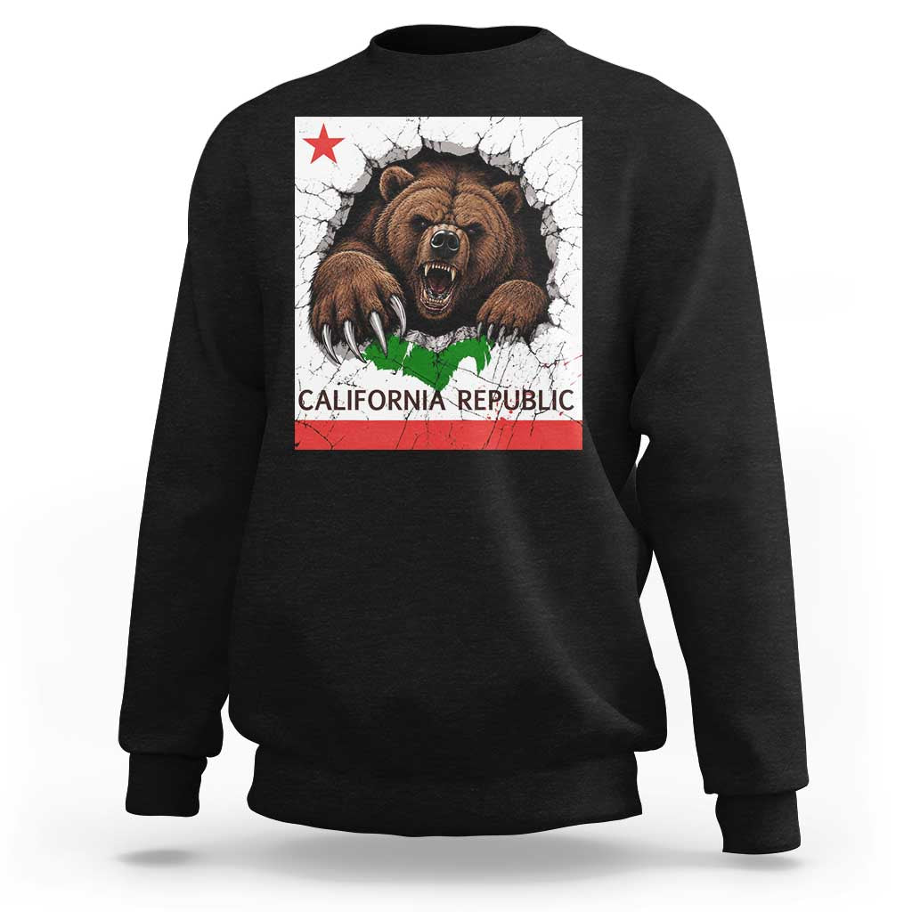 California Bear Flag Republic Sweatshirt CA State Distressed Design