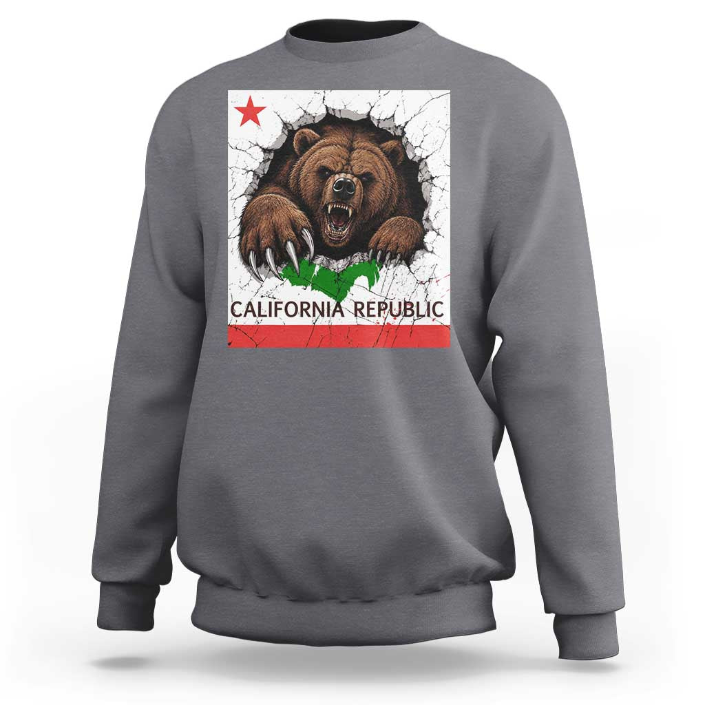 California Bear Flag Republic Sweatshirt CA State Distressed Design