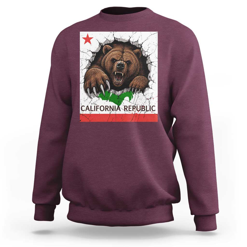 California Bear Flag Republic Sweatshirt CA State Distressed Design