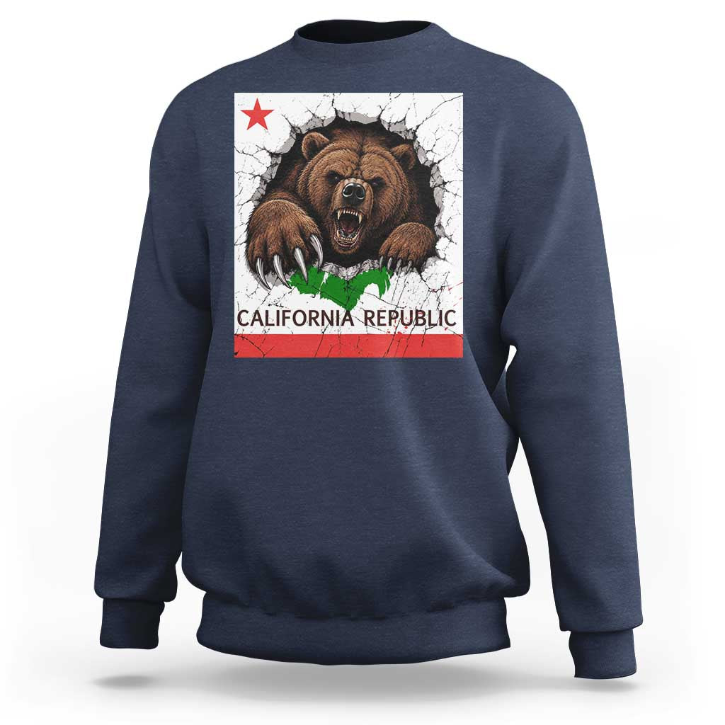 California Bear Flag Republic Sweatshirt CA State Distressed Design