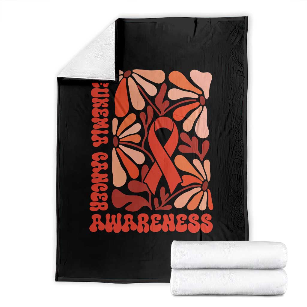 Leukemia Cancer Awareness Throw Blanket Orange Ribbon 60s 70s Retro Groovy Flower