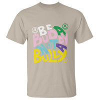 Sand crewneck T-shirt with multicolor “Be Buddy” anti-bullying graphic