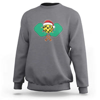 Charcoal gray Christmas pickleball graphic sweatshirt with Santa hat pickle front print.