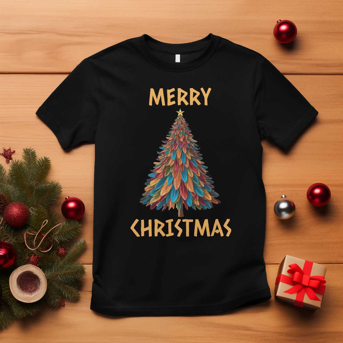 Funny Native American Eagle Feather Christmas Tree T Shirt - Wonder Print Shop