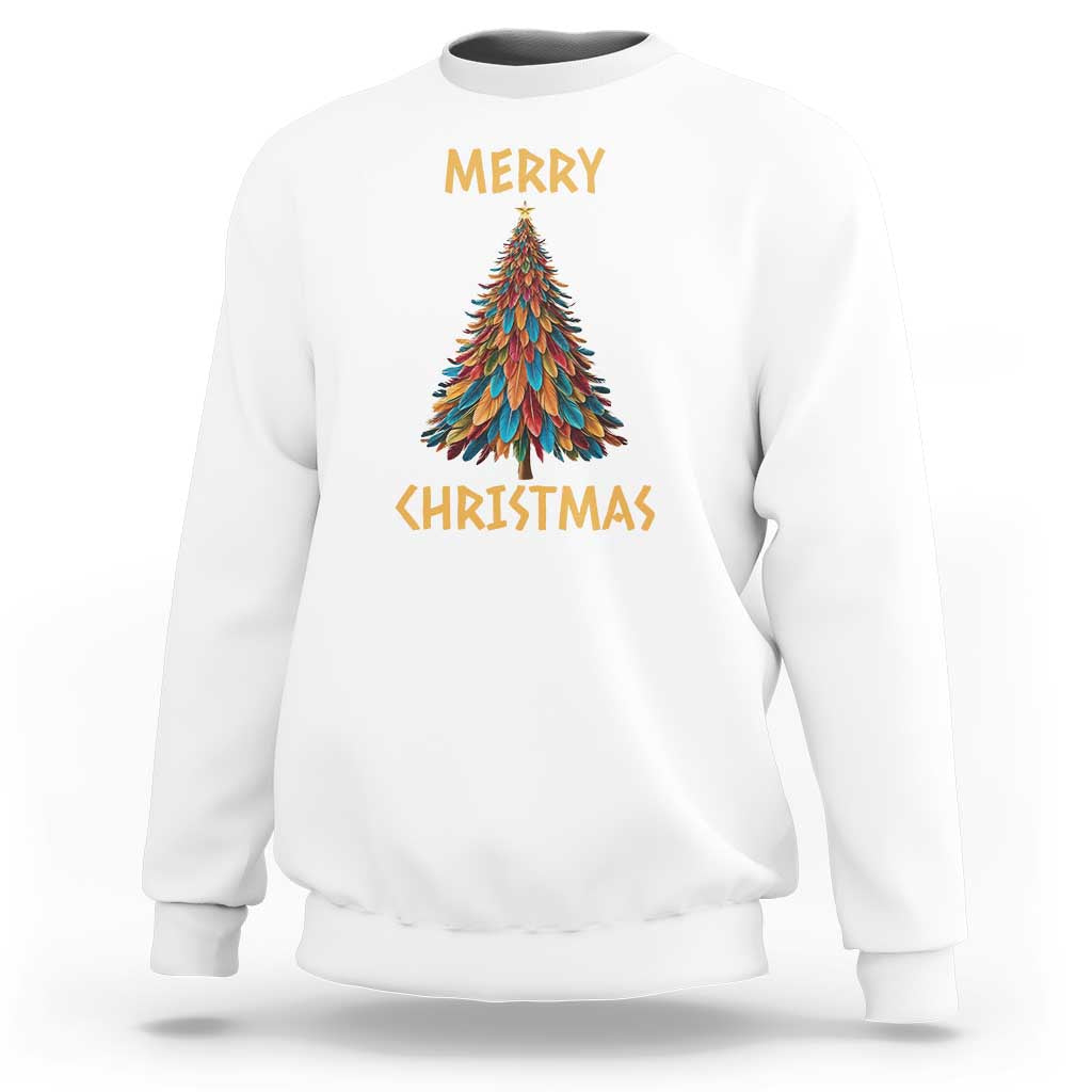 White Christmas sweatshirt with Merry Christmas tree graphic.