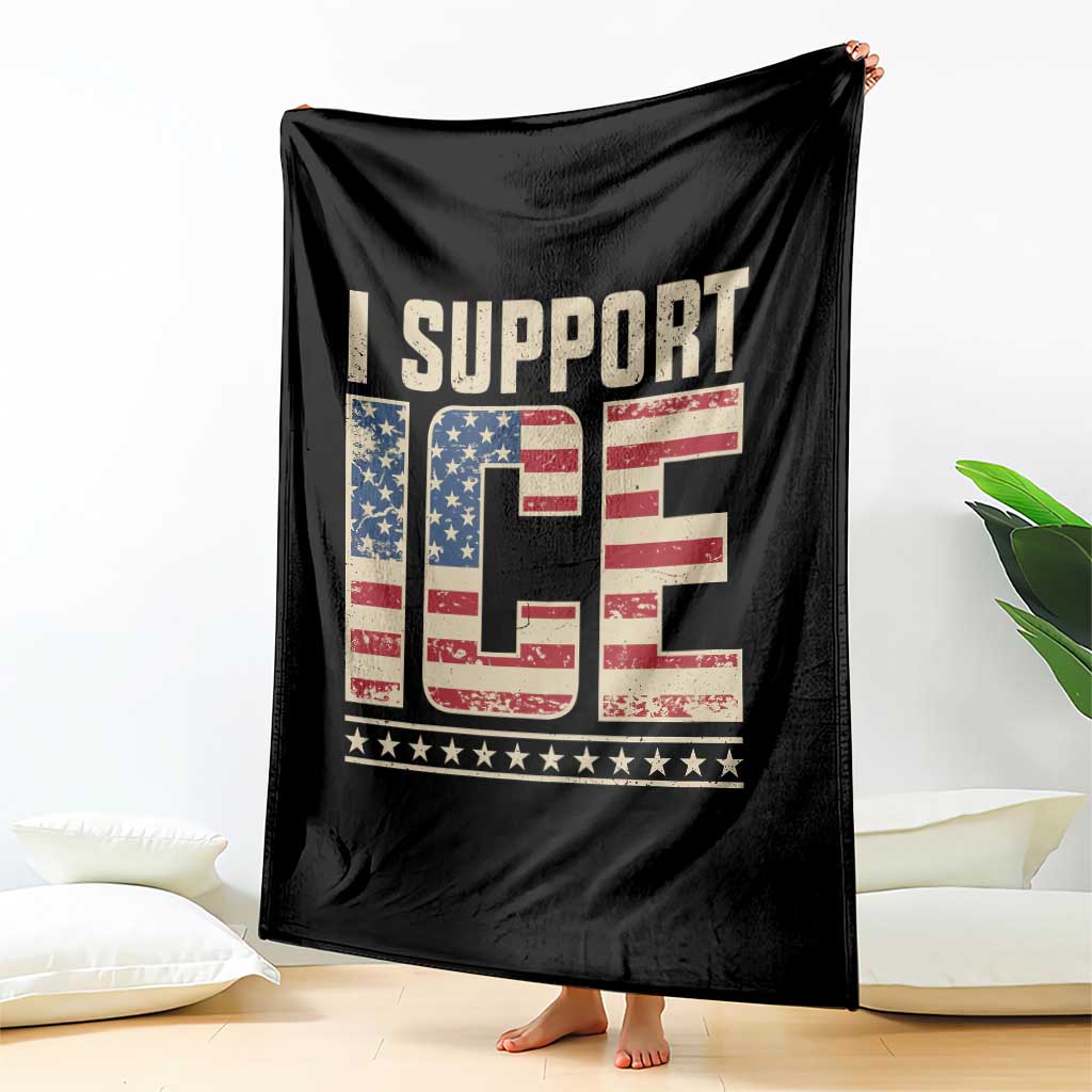 I Support ICE Throw Blanket Immigration Officers Vintage American Flag