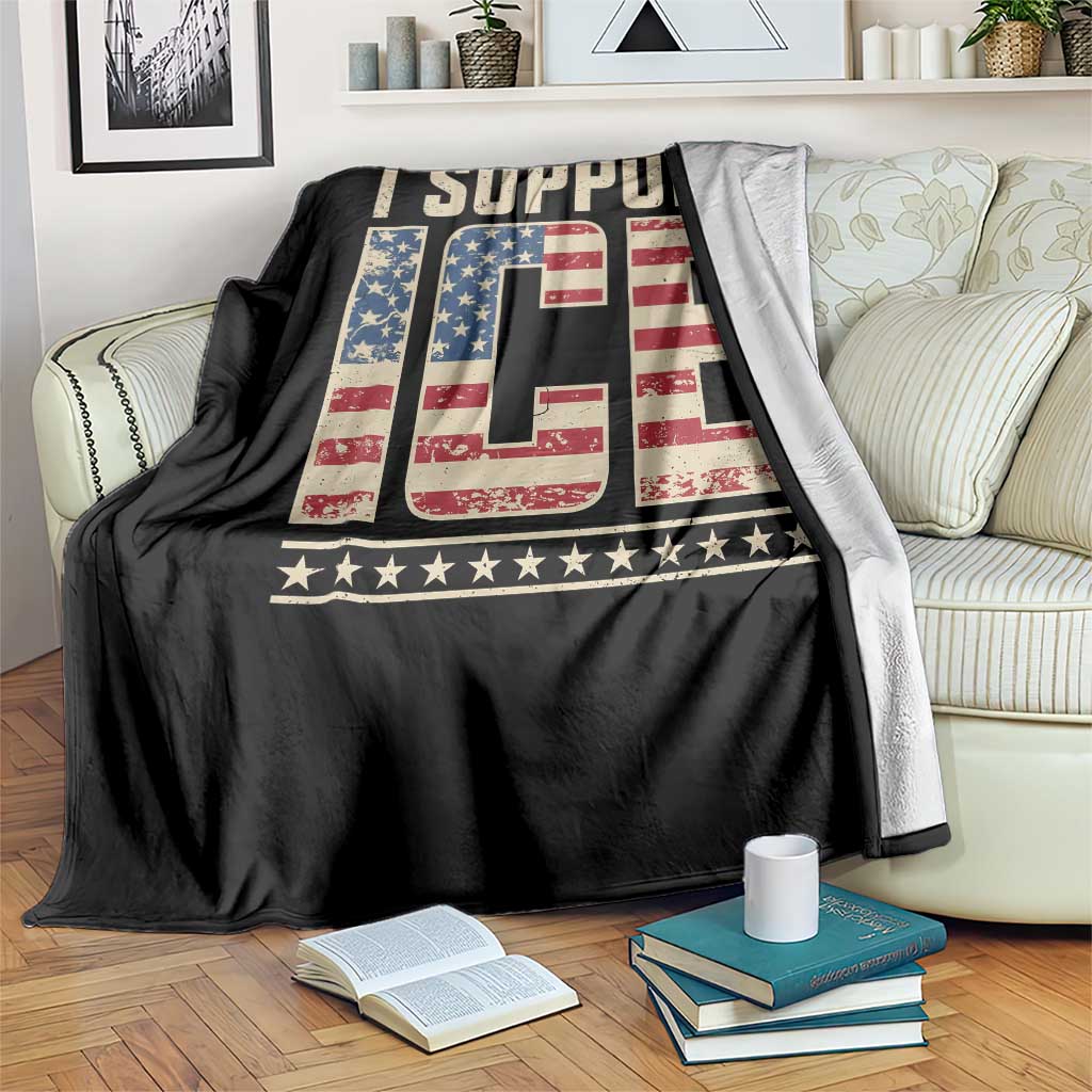 I Support ICE Throw Blanket Immigration Officers Vintage American Flag