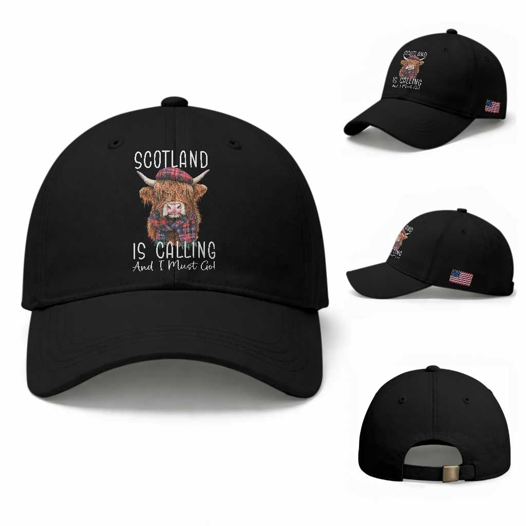 Funny Scotland Is Calling And I Must Go Baseball Cap Highland Cow