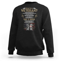 Black veteran's day sweatshirt with graphic text and American flag boots on chest