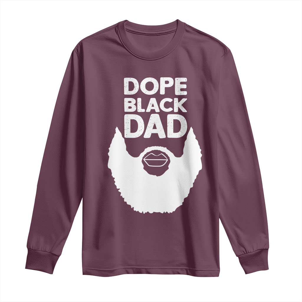 Maroon long-sleeve dad shirt with "DOPE BLACK DAD" text and beard graphic
