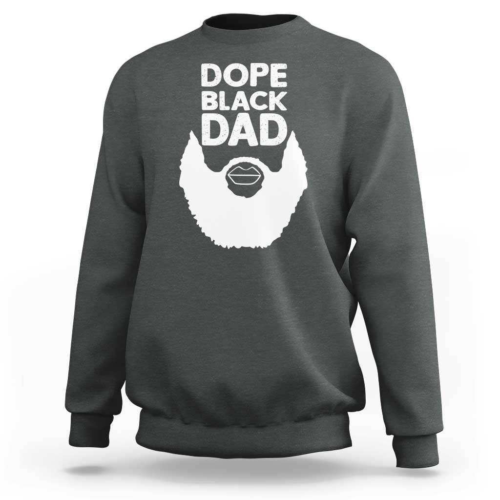 Men's charcoal sweatshirt with “DOPE BLACK DAD” graphic and bearded face print