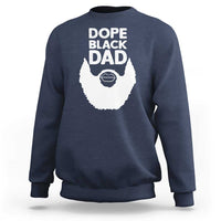 Men's navy sweatshirt with “DOPE BLACK DAD” graphic and white bearded face print