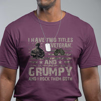 Men's maroon T-shirt with veteran and grumpy graphic front print